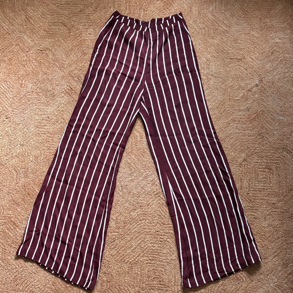 Reformation Maroon and White Striped Casual Bottoms